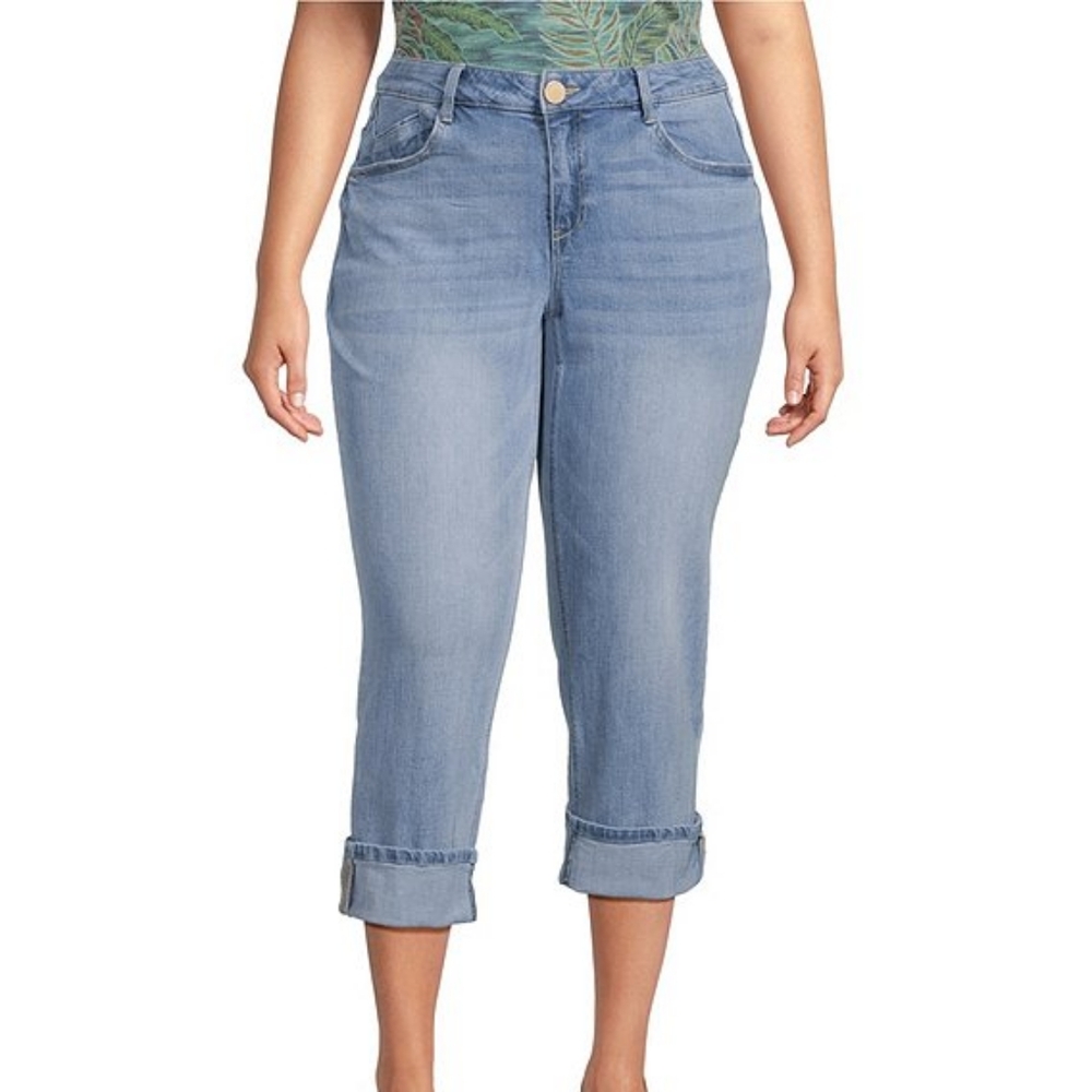 NWT DEMOCRACY "FLEX"-ELLENT" GIRLFRIEND CROPPED CUFFED BLUE JEAN SZ 10